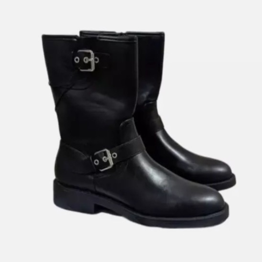 New DV by Dolce Vita Women's Payce Moto Boots Biker Black Buckles Edgy Glam NIB